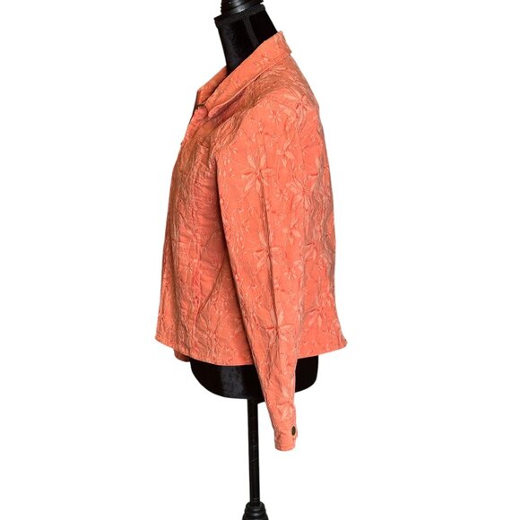 Coldwater Creek Floral Embossed Jacket Womens Size PM Cotton Blend Full Zip - Picture 5 of 14